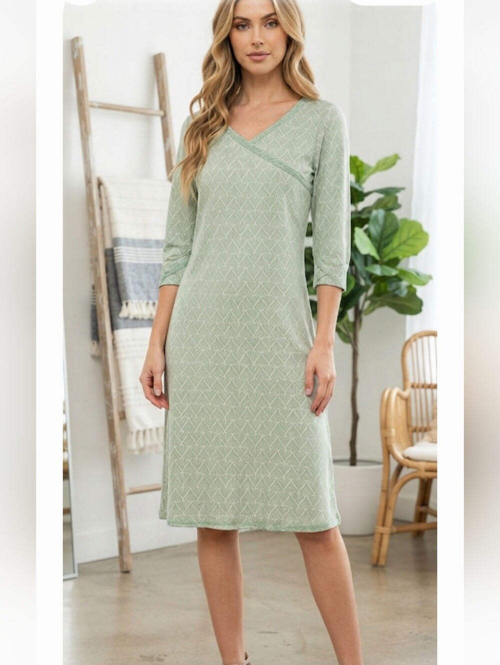Garnet Hill Asian Wrap Organic-Cotton A-Line Gown Sea Foam Green Size M